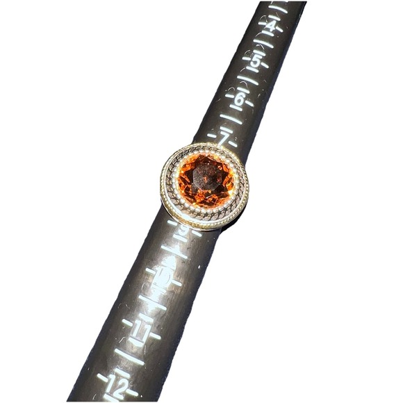 Signed PD PREMIERE DESIGN Goldtone Rim With Amber Color Stone Round‎ Size 8 Ring - Picture 5 of 8